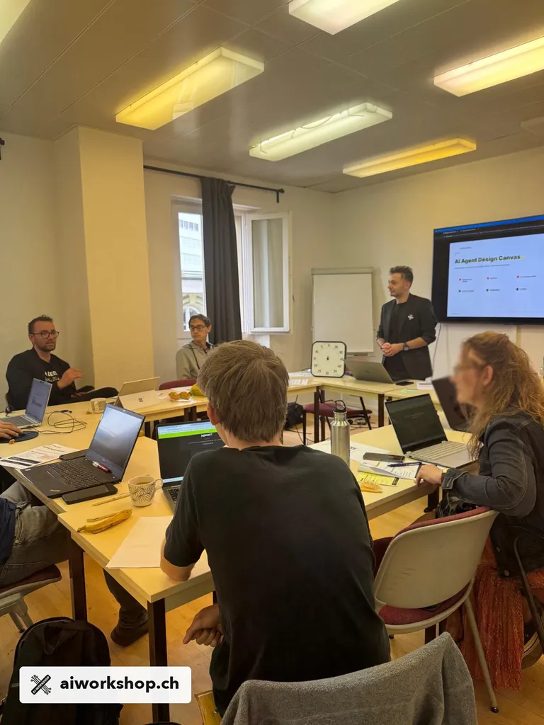 Team working through a practical AI Workshop session