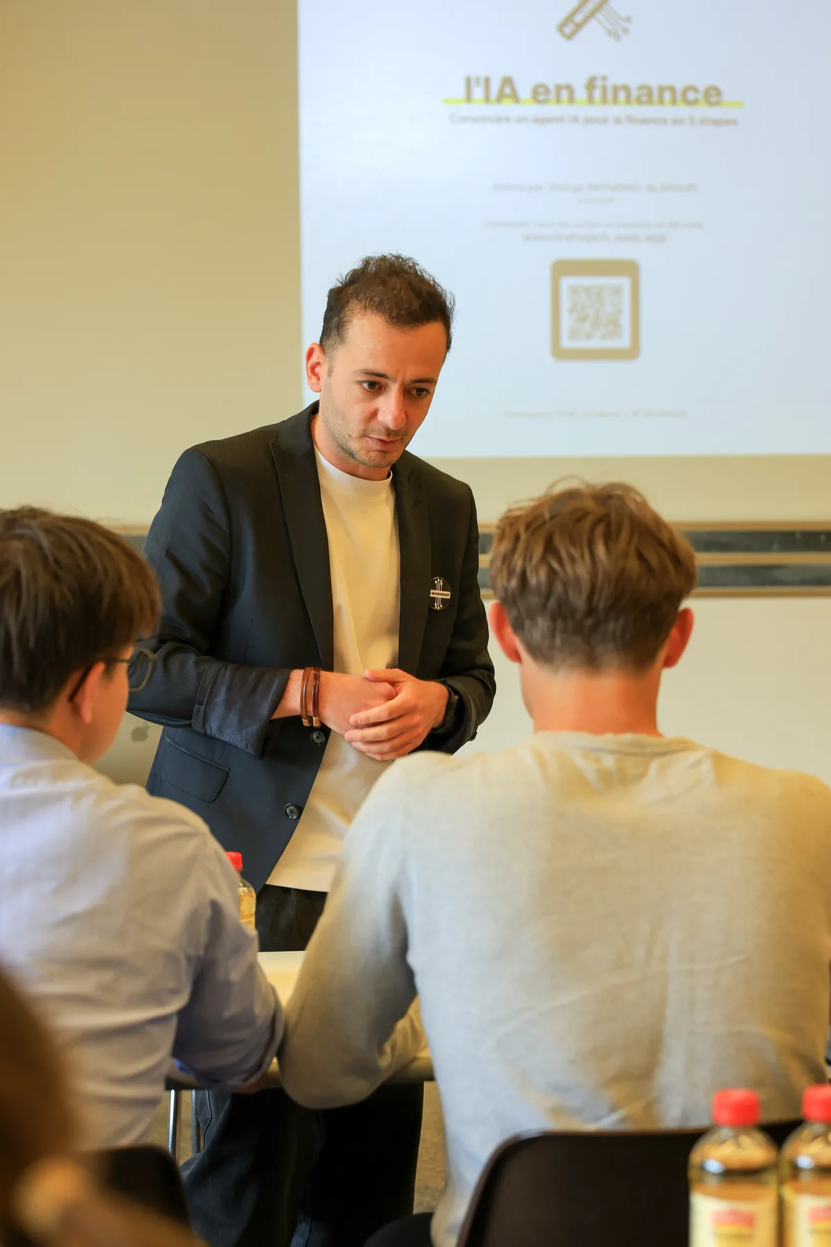 George facilitating an AI-in-finance exercise with participants at UNIL in Lausanne